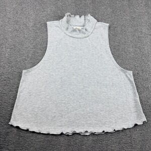 Ginger G Women's S Small Gray Ribbed Mock Neck Sleeveless Lettuce Edge Top L4279